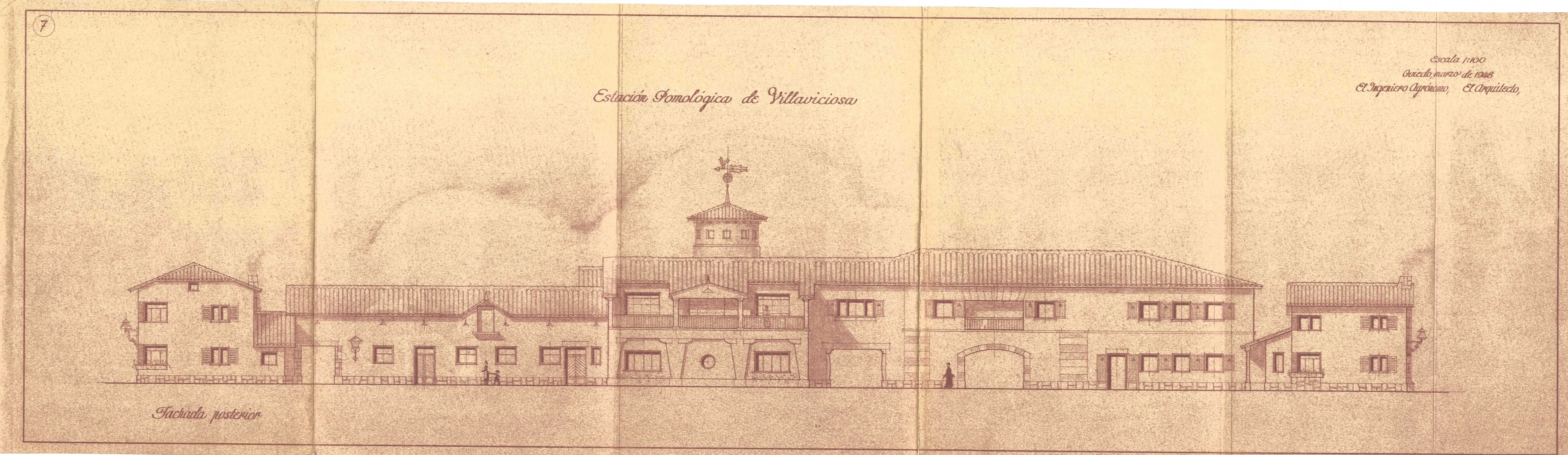 Plano de la fachada de la Estación Pomológica de Villaviciosa, 1948.
